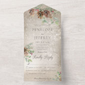 ピネコン&ベリーモダン金ゴールドディナー オールインワン招待状 (内側)