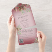 ピネコン&ベリーワインモダンレッドQRコード オールインワン招待状 (貼ってはがせる)