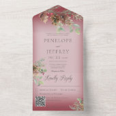 ピネコン&ベリーワインモダンレッドQRコード オールインワン招待状 (内側)