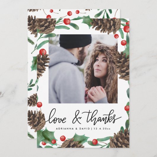 ピネコーネ·ラブ&ク感謝していリスマス結婚の写真 サンキューカード (正面/裏面)