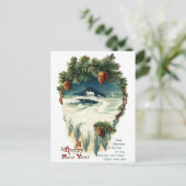 ピネコーンと冬のビネットヴィンテージ新年 シーズンポストカード (スタンド正面)