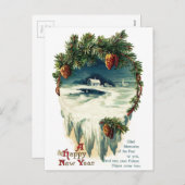 ピネコーンと冬のビネットヴィンテージ新年 シーズンポストカード (正面/裏面)