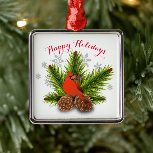ピネコーンと(鳥)ショウジョウコウカンチョウバードクリスマスオーナメント メタルオーナメント (ツリー)