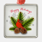 ピネコーンと(鳥)ショウジョウコウカンチョウバードクリスマスオーナメント メタルオーナメント (正面)