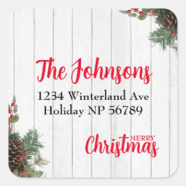 ピネコーンアンドホリーメリークリスマス差出人住所 スクエアシール