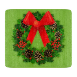 ピネコーンアンドホリーリースカントリークリスマス カッティングボード