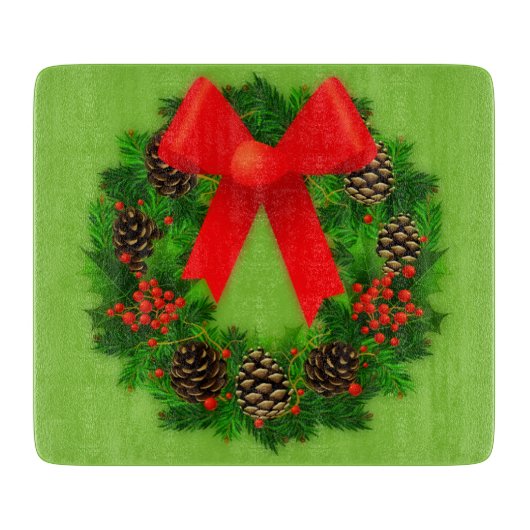 ピネコーンアンドホリーリースカントリークリスマス カッティングボード (正面)