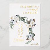 ピネコーンウィンターグリーンリーホワイト結婚フローラ 箔招待状 (正面)