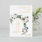 ピネコーンウィンターグリーンリーホワイト結婚フローラ 箔招待状 (立ち正面)