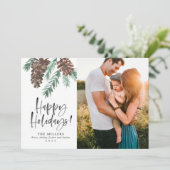 ピネコーンクリスマスウォーターカラーホリデーフォト 招待状 (スタンド正面)