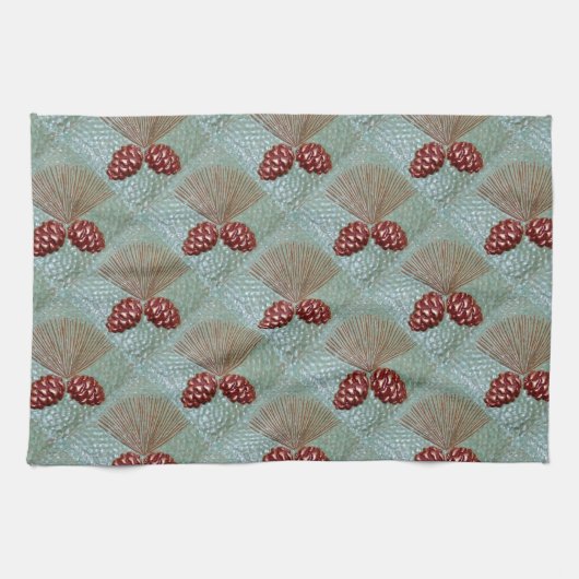 ピネコーングリーンと銅の皿タオル キッチンタオル (横)