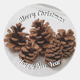 ピネコーンフォトメリークリスマスハッピーニューイヤー ラウンドシール