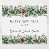 ピネコーンベリーズガーランドハッピーニューイヤー スパークリングワインラベル (シングルラベル)