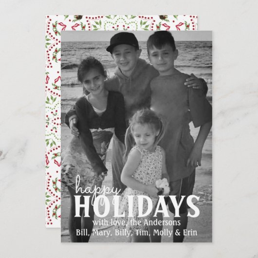 ピネコーンホリークリスマスフォトカード1枚の写真 シーズンカード (正面/裏面)