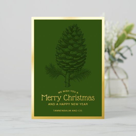 ピネコーンメリークリスマスモダンモミ 箔シーズンカード (立ち正面)