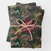 ピネコーンリースハッピーホリデーズクリスマス ラッピングペーパーシート (インサイチュ)