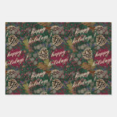 ピネコーンリースハッピーホリデーズクリスマス ラッピングペーパーシート (正面)