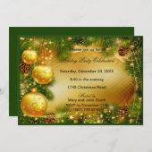 ピネコーン金ゴールドオーナメントクリスマスパーティー招待状 招待状 (正面/裏面)