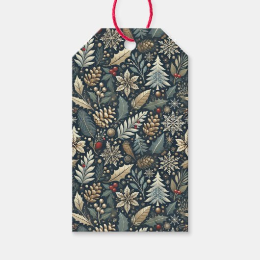 ピネコーン,ホリー,スノーフレーク&ベリーホリデー ギフトタグ (正面)