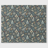 ピネコーン，ホリー，スノーフレーク&ベリーホリデー ラッピングペーパー (フラット)