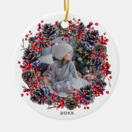 ピネコ素朴ンウッドランドリース写真と年 セラミックオーナメント