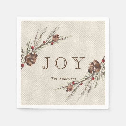 ピネコ素朴ンクリスマスホリデー紙 スタンダードカクテルナプキン (正面)