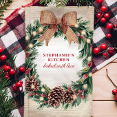 ピネコ素朴ンクリスマスリースパーソナライズされた キッチンタオル