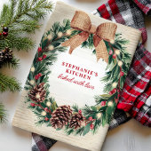 ピネコ素朴ンクリスマスリースパーソナライズされた キッチンタオル