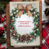 ピネコ素朴ンクリスマスリースパーソナライズされた キッチンタオル