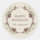 ピネコ素朴ンリースクリスマスホリデー ラウンドシール (正面)