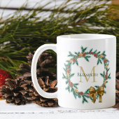 ピネコ素朴ン |スターズクリスマスリースモノグラム コーヒーマグカップ