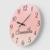 ピパーソナライズされたガーリーフェイクーチ・ピンク・フォイル ラージ壁時計 (傾斜)