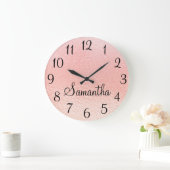 ピパーソナライズされたガーリーフェイクーチ・ピンク・フォイル ラージ壁時計 (ホーム)