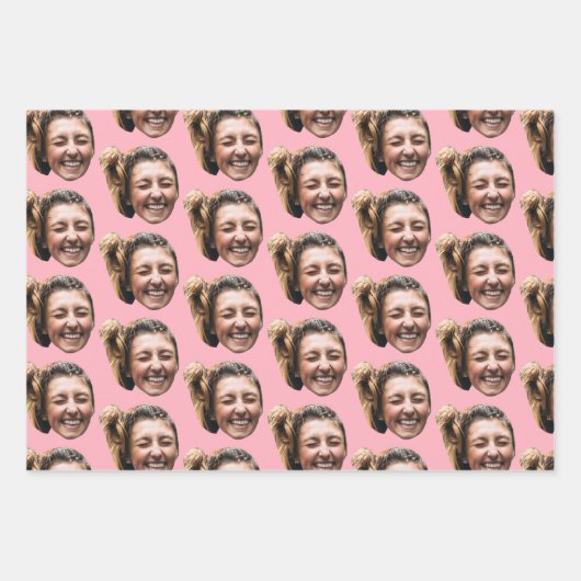 ピパーソナライズされたッおもしろいクカスタム顔写真ガーリー ラッピングペーパーシート (正面3)