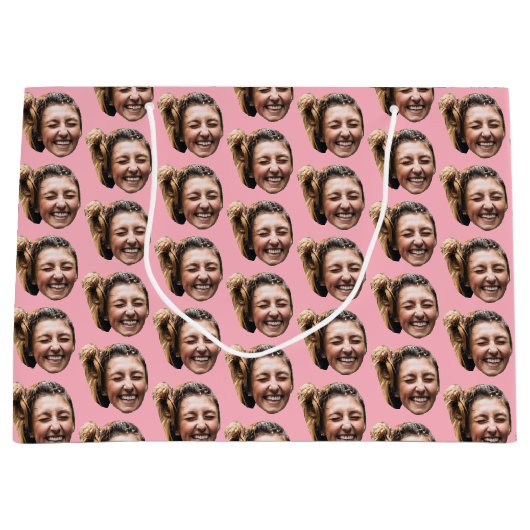 ピパーソナライズされたッおもしろいクカスタム顔写真ガーリー ラージペーパーバッグ (正面)