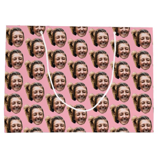 ピパーソナライズされたッおもしろいクカスタム顔写真ガーリー ラージペーパーバッグ (裏面)