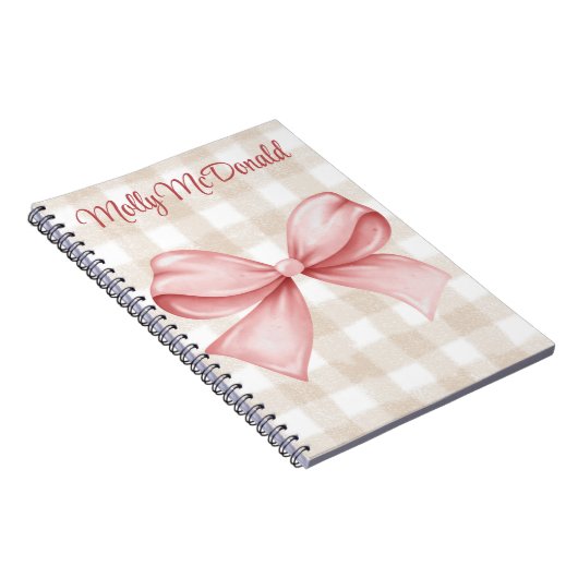 ピパーソナライズされたック市松模様にの弓のベージュ模様 ノートブック (右側)