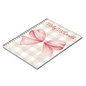 ピパーソナライズされたック市松模様にの弓のベージュ模様 ノートブック (左側)