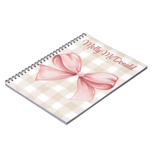 ピパーソナライズされたック市松模様にの弓のベージュ模様 ノートブック (左側)