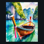 ピピアイランドクラビタイランドウォータカラー ポスター<br><div class="desc">このプリントはタイ絵を描のピピ諸島を流れる長いボートの水色を特徴としている。</div>