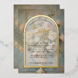 ピフランスのッエレガントクフローラヴィンテージ結婚バラ 箔招待状