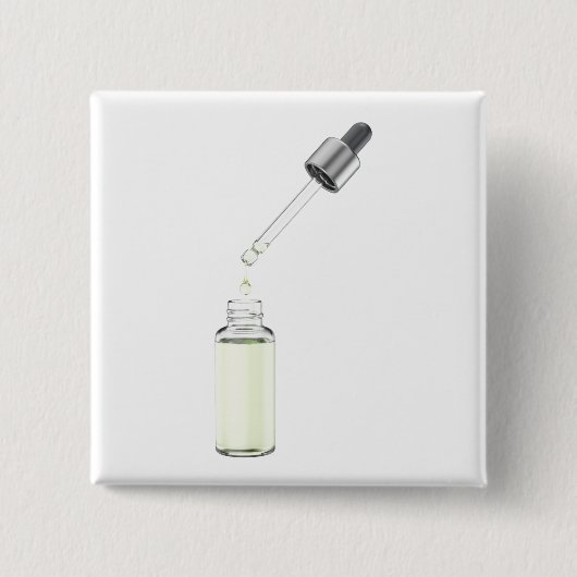ピペット付きガラスのドロッパーボトルを開く 缶バッジ (正面)