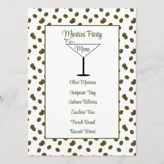 ピメントオリーブMartiniパーティーメニューカード メニュー (正面)