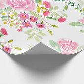 ピモダンガーリーンク緑フローラ水彩模様 ラッピングペーパー (角)