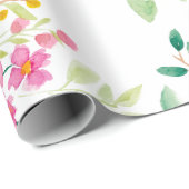 ピモダンガーリーンク緑フローラ水彩模様 ラッピングペーパー (ロールコーナー)