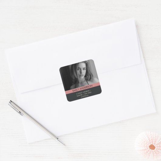 ピモダンッはっきりしたク黒の個人用フォトアドレス スクエアシール (封筒)