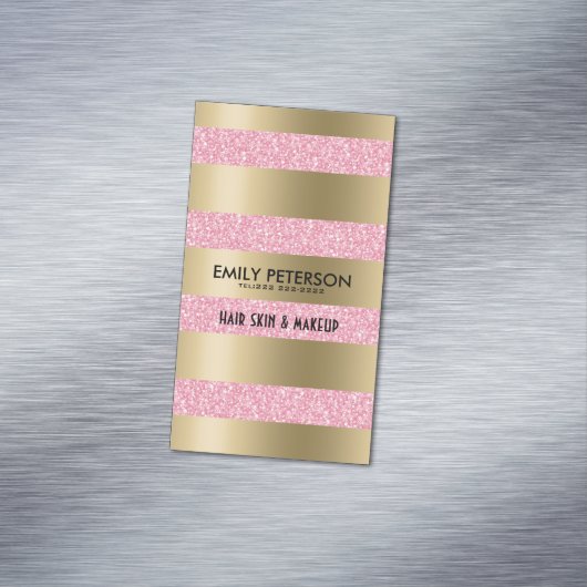 ピモダンッエレガントクグリッターと金ゴールドストライプ マグネット名刺 (インサイチュ)