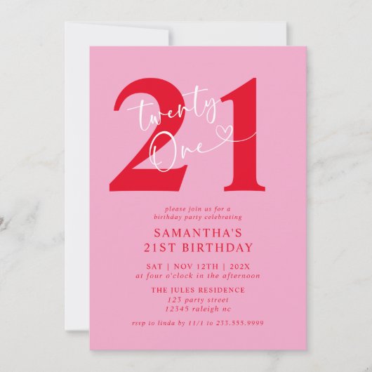 ピモダンッエレガントクレッド21歳の誕生日パーティー 招待状 (正面)