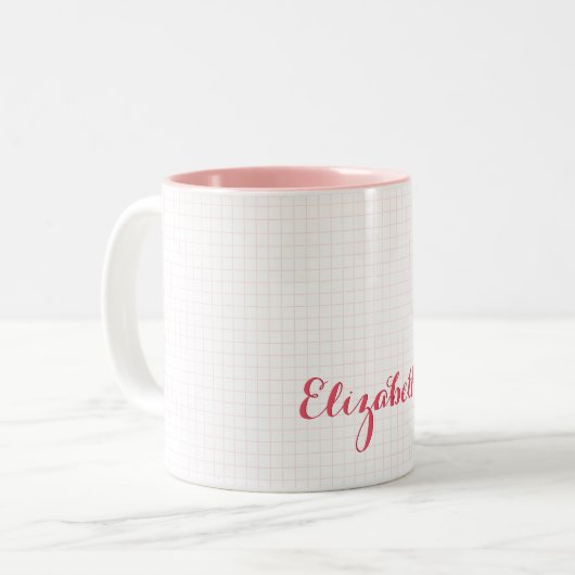 ピモダンッエレガントク市松模様にタイポグラフィ名シック ツートーンマグカップ (正面左)