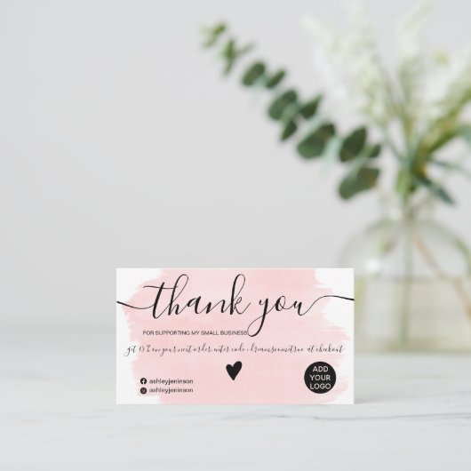 ピモダンンクの水色のブラシストロークの感謝してい順序 名刺 (スタンド正面)